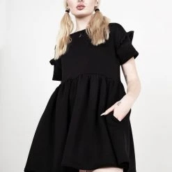 DMT1 Power Frill Sleeve Skater Dress Clothing