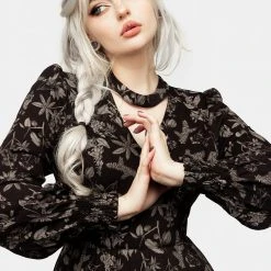 LVT1 Poisonous Plant Puff Sleeve Midi Dress