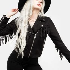 ORI1 CHERILYN FAUX LEATHER FRINGED JACKET Clothing