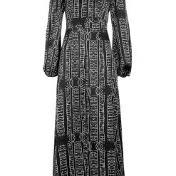 LVT1 Runes Balloon Sleeve Maxi Dress Women