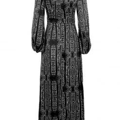 LVT1 Runes Balloon Sleeve Maxi Dress Women