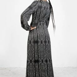 LVT1 Runes Balloon Sleeve Maxi Dress Women