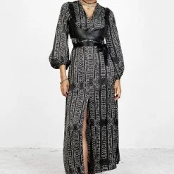 LVT1 Runes Balloon Sleeve Maxi Dress Women