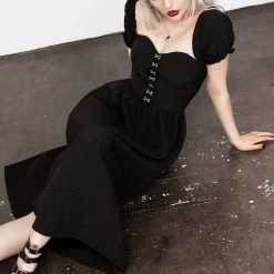 MET1 Mortem Midi Dress With Puff Sleeves