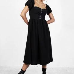 MET1 Mortem Midi Dress With Puff Sleeves