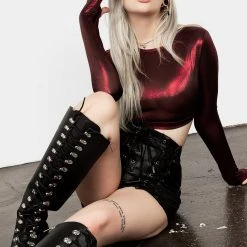 MET1 Mosh Faux Leather Lace Up Shorts