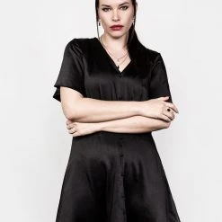 MET1 Women DAMOZEL FIT AND FLARE V NECK MINI DRESS