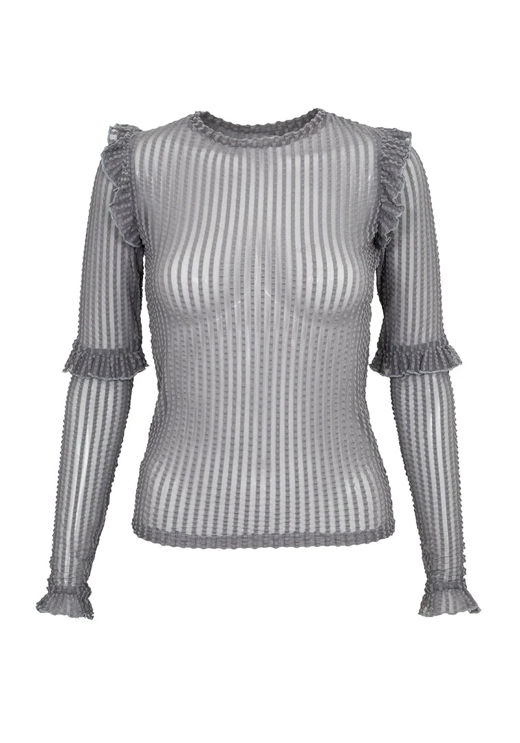 MET1 Women MOURNING RUFFLE TOP GHOST GREY 8 MET1 Women MOURNING RUFFLE TOP GHOST GREY