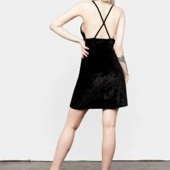 AMP1 Bitten Cowl Neck Mini Velour Dress