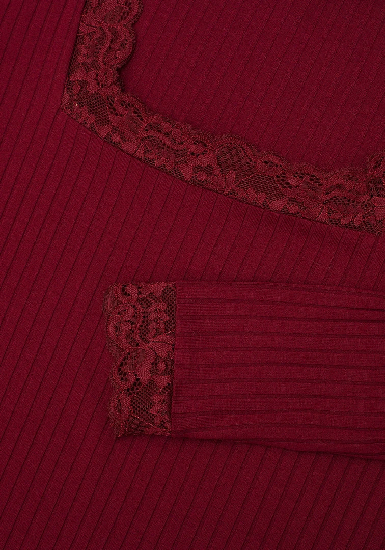 DDS1 PERDITA LONG SLEEVE LACE TRIM TOP Clothing 8 DDS1 PERDITA LONG SLEEVE LACE TRIM TOP Clothing