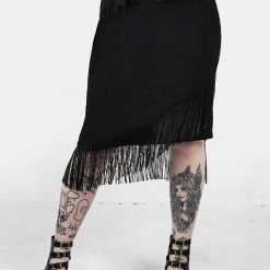 DMT1 LITTLELIES MIDI FRINGED JERSEY SKIRT