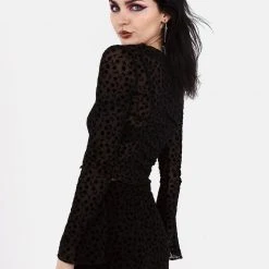MET1 LOVESPELL FLOCKED MESH LONG SLEEVE TOP