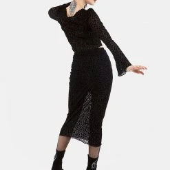 MET1 LOVESPELL FLOCKED MESH MIDI SKIRT Clothing 9 MET1 LOVESPELL FLOCKED MESH MIDI SKIRT Clothing