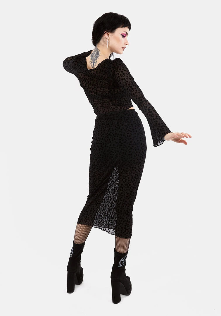 MET1 LOVESPELL FLOCKED MESH MIDI SKIRT Clothing 4 MET1 LOVESPELL FLOCKED MESH MIDI SKIRT Clothing