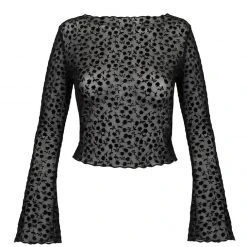 MET1 LOVESPELL FLOCKED MESH LONG SLEEVE TOP