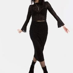 MET1 LOVESPELL FLOCKED MESH MIDI SKIRT Clothing 11 MET1 LOVESPELL FLOCKED MESH MIDI SKIRT Clothing