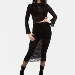 MET1 LOVESPELL FLOCKED MESH MIDI SKIRT Clothing