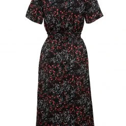 MET1 ROSETEARS FRILL PEPLUM MIDI DRESS