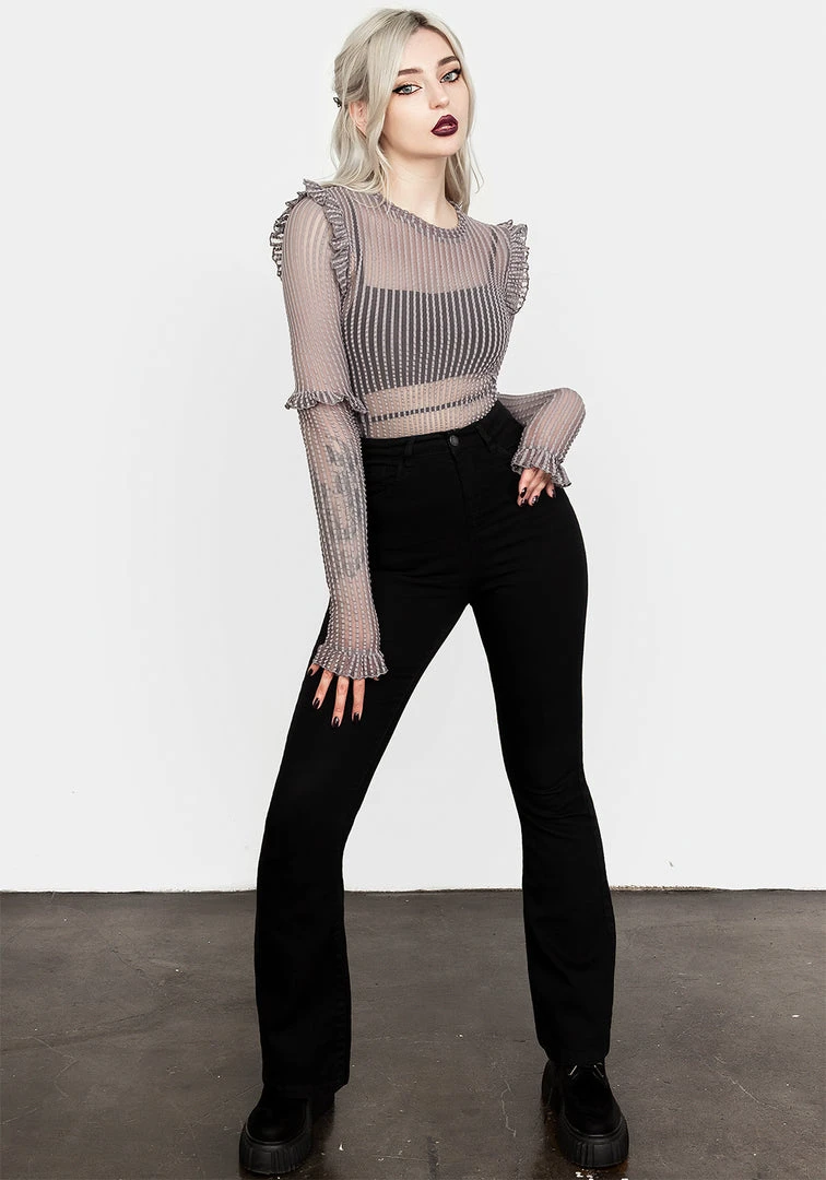 MET1 Women MOURNING RUFFLE TOP GHOST GREY 6 MET1 Women MOURNING RUFFLE TOP GHOST GREY