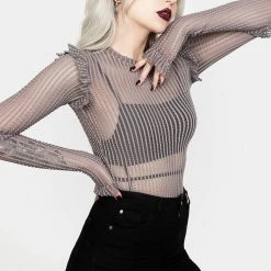 MET1 Women MOURNING RUFFLE TOP GHOST GREY