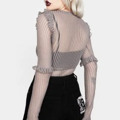 MET1 Women MOURNING RUFFLE TOP GHOST GREY 12 MET1 Women MOURNING RUFFLE TOP GHOST GREY