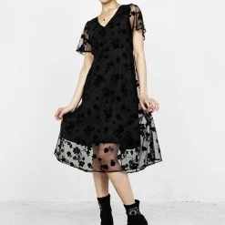 MET1 Women STEVIE FLOCKED MIDI DRESS