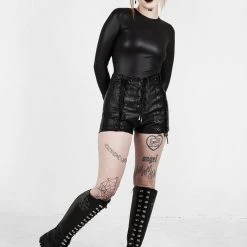 MET1 Mosh Faux Leather Lace Up Shorts