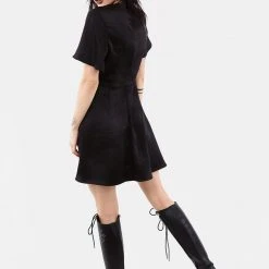 MET1 Women DAMOZEL FIT AND FLARE V NECK MINI DRESS