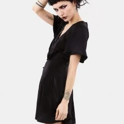 MET1 Women DAMOZEL FIT AND FLARE V NECK MINI DRESS