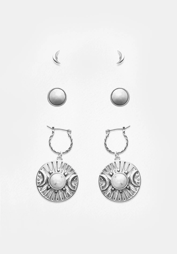 TOU1 Accessories GODDESS TRIPLE MOON MOONSTONE EAR STUD PACK